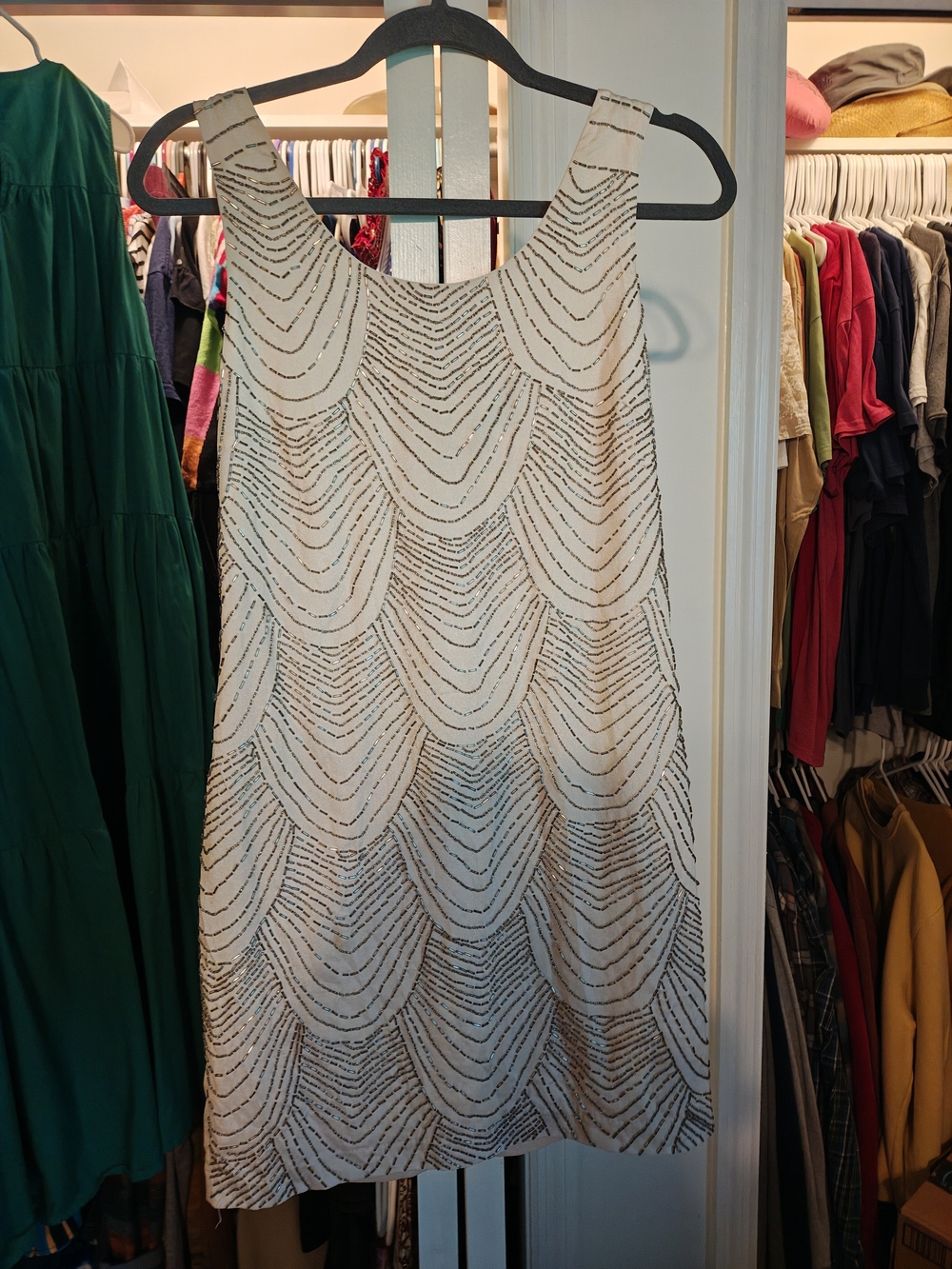 Beaded Ivory Party Shift Dress